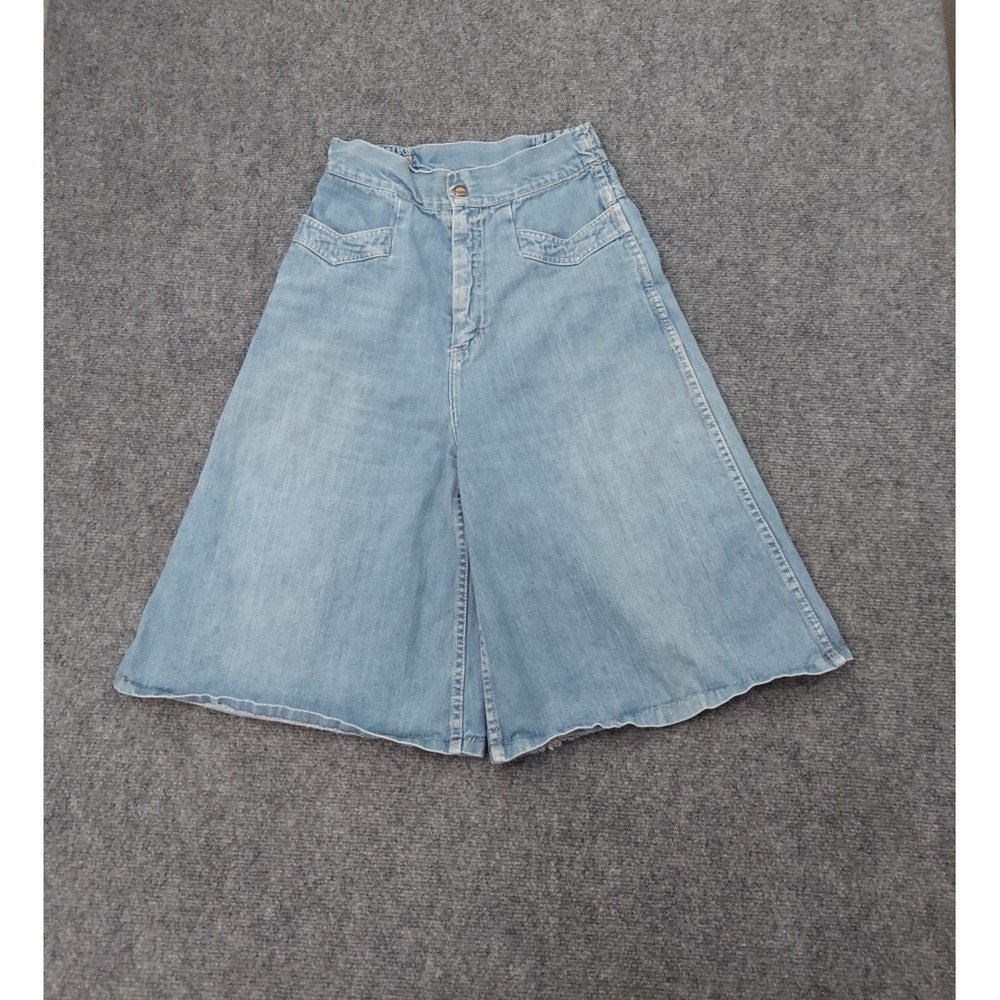 Vintage Kmart Denim Culottes Women 12 (24x12) Blue Light Wide High Rise Gaucho